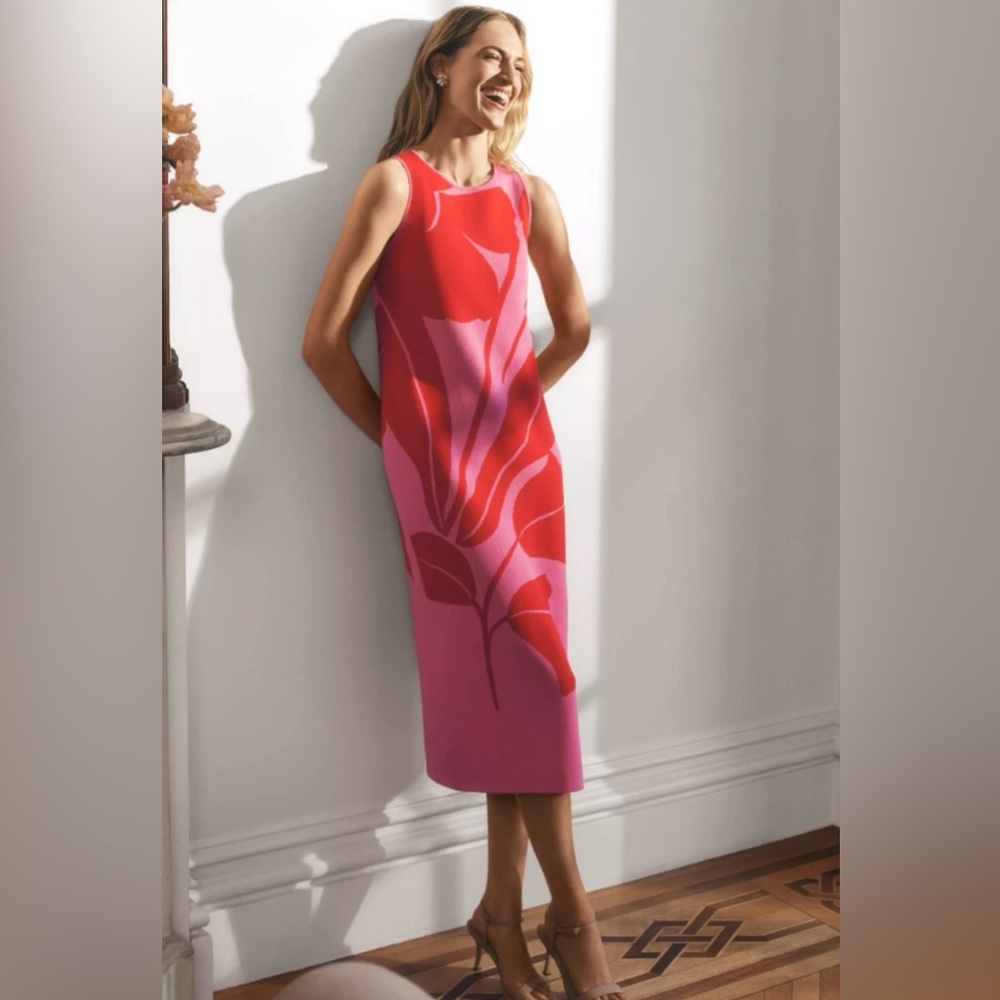 Ann Taylor Pink and Red Floral Midi Dress